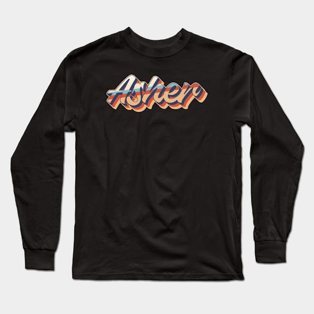 Asher name - cool 70s retro font surf style design Long Sleeve T-Shirt by KedaiComel